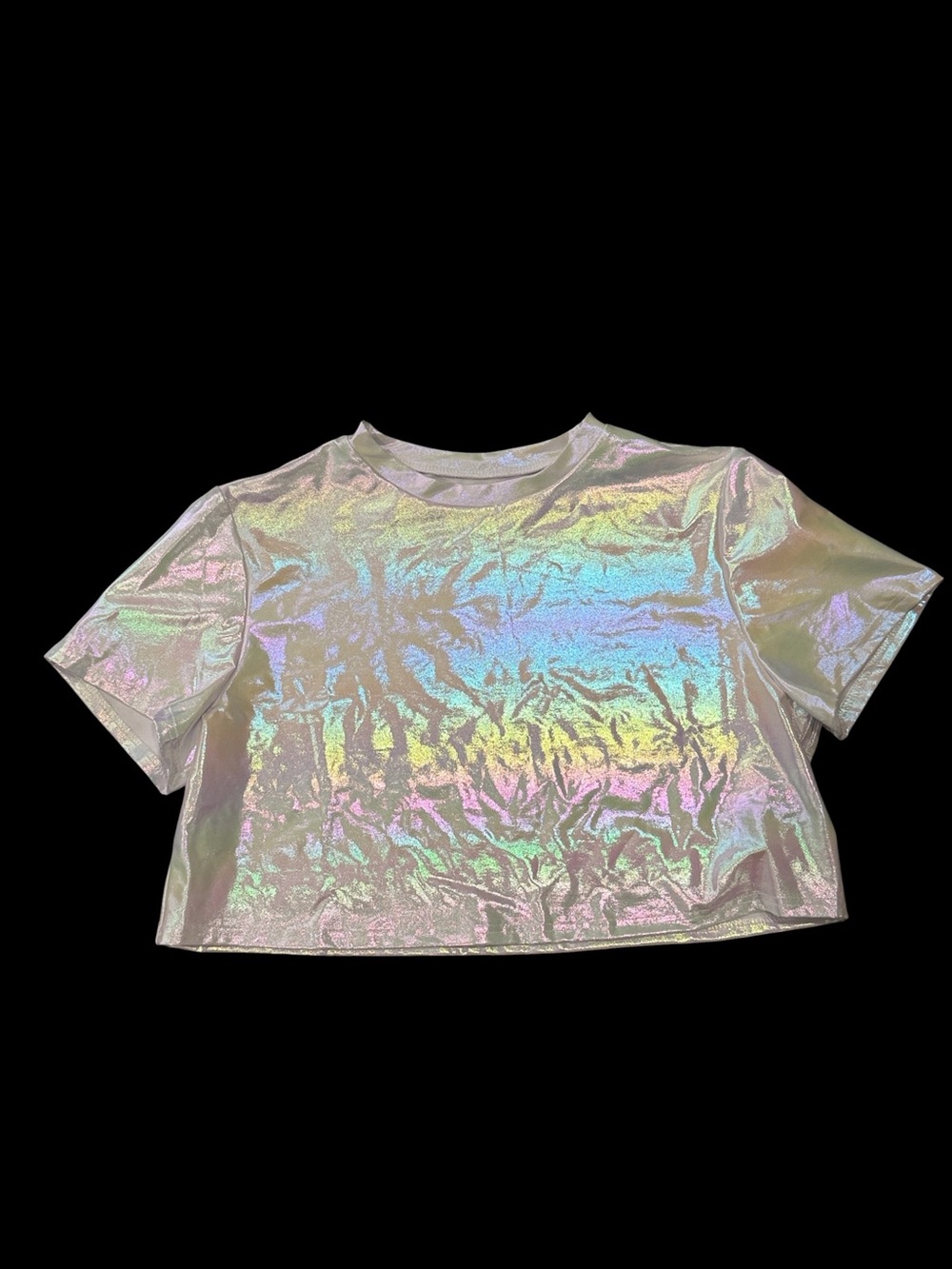 Women’s Crop T-Shirt Holographic White Iridescent Large Backstreet Boys